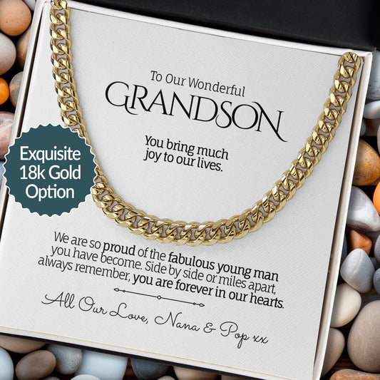 My/Our Wonderful GRANDSON - Cuban Chain Necklace, Soft Touch Box