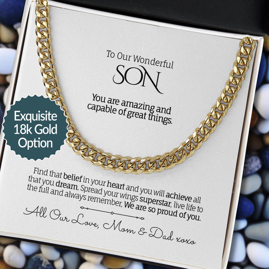 My/Our Wonderful SON - Cuban Chain Necklace, Soft Touch Box