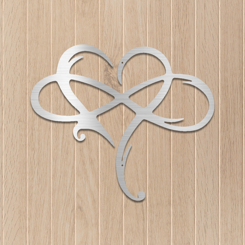 Silver Heart Infinity Metal Decor displayed on a neutral timber wall