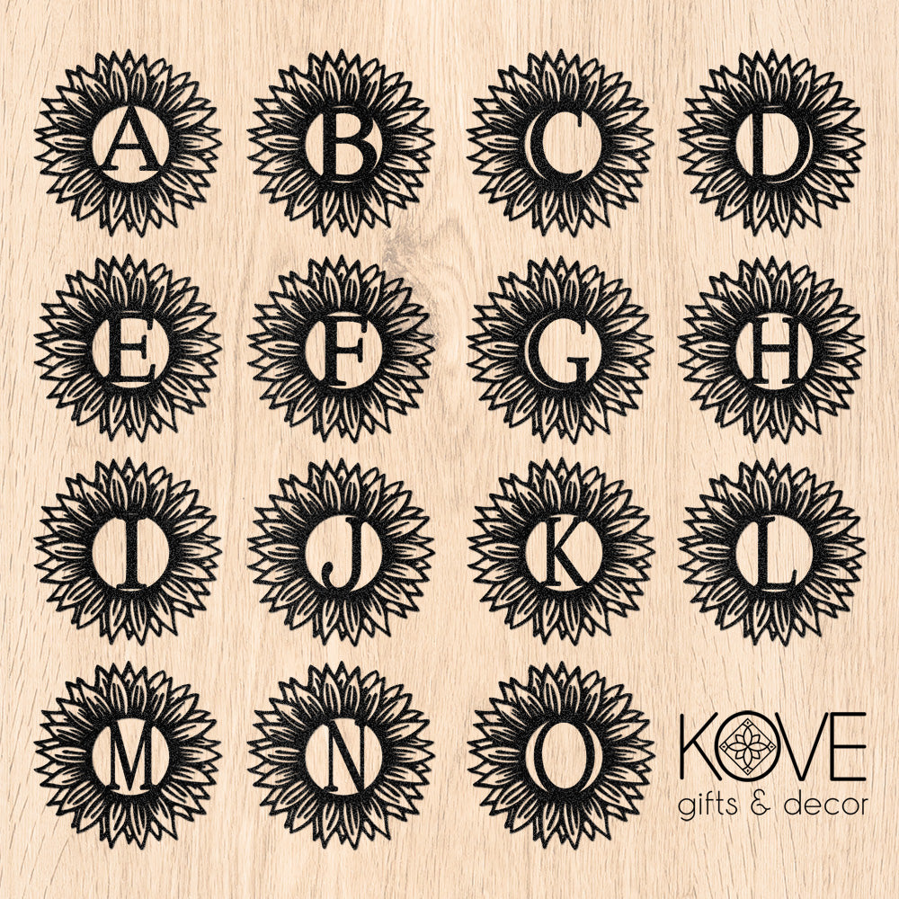 Sunflower Monogram Personalized Metal Decor Design Sheet - A to O