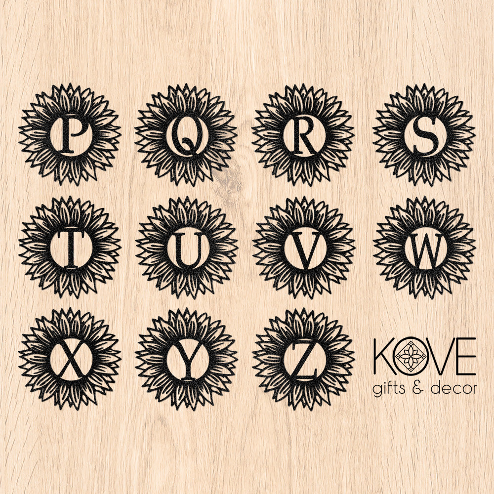 Sunflower Monogram Personalized Metal Decor Design Sheet - P to Z