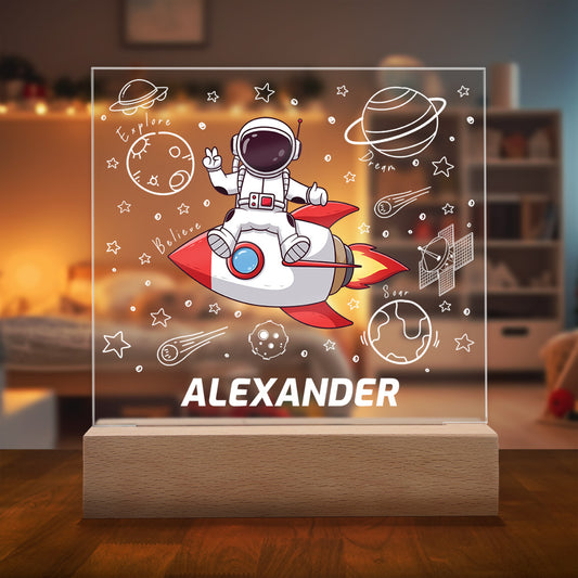 Astronaut on a Rocket - Personalized Night Light