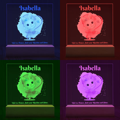 Four images of the Dancing Bunny Personalized Night Light showing examples of four LED light colours - Blue, Red, Green and Purple.
