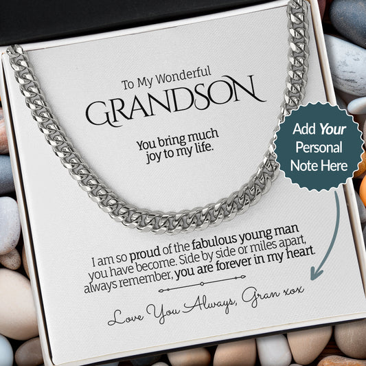 My/Our Wonderful GRANDSON - Cuban Chain Necklace, Soft Touch Box