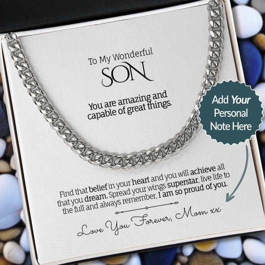 My/Our Wonderful SON - Cuban Chain Necklace, Soft Touch Box