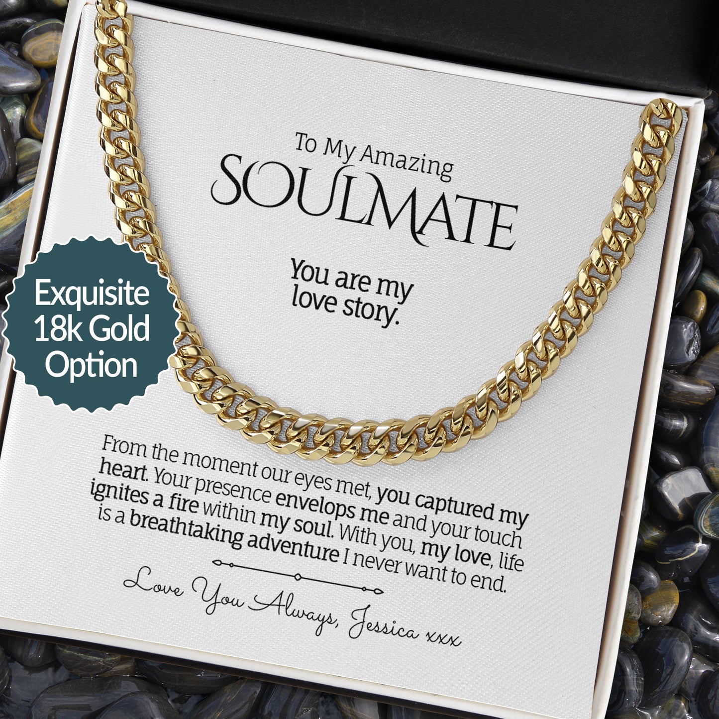 My Amazing SOULMATE - Cuban Chain Necklace, Soft Touch Box