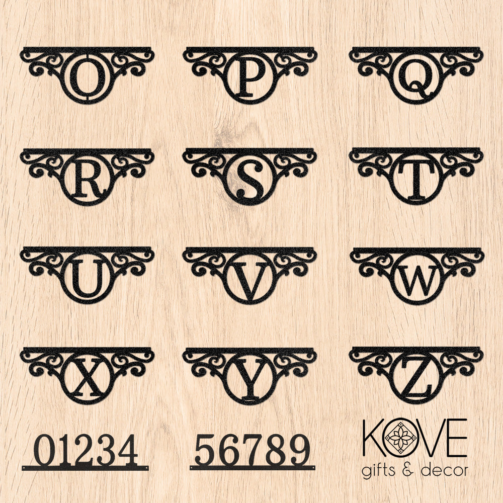 Sophisticated Monogram Number Metal Address Sign Design Sheet - O to Z, 0 to 9