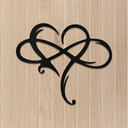 Black Heart Infinity Metal Decor displayed on a neutral timber wall