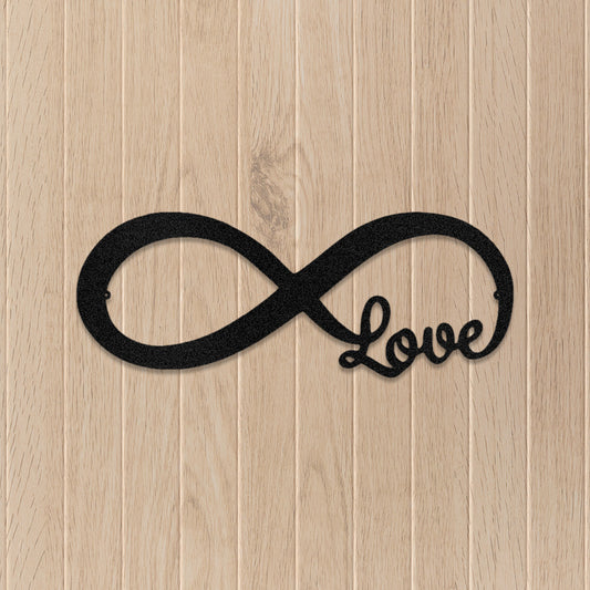 Infinite Love Metal Decor piece displayed in Black on a neutral timber wall.