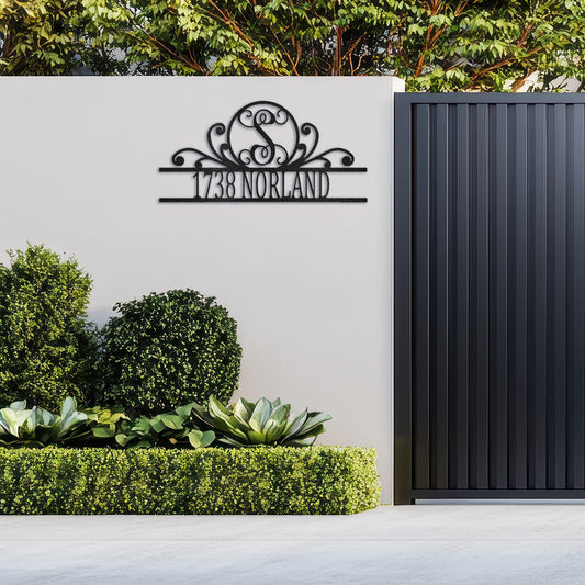 Fancy Scroll Monogram Street Address - Personalized Metal Decor