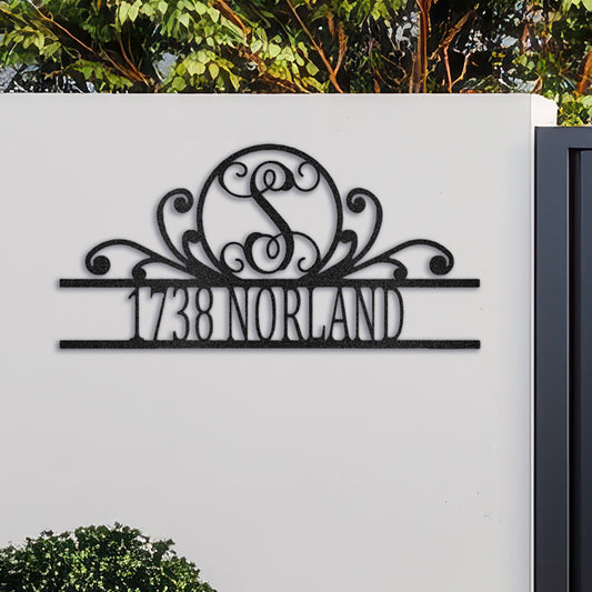 Fancy Scroll Monogram Street Address - Personalized Metal Decor