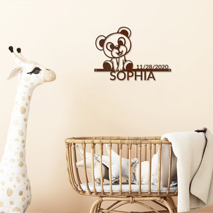 Copper Teddy Bear Personalized Metal Decor featured on the wall of a modern nursery in neutral tones