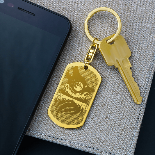 KOVE Sample - WOLF GOLD  - Engraved Dog Tag Keychain