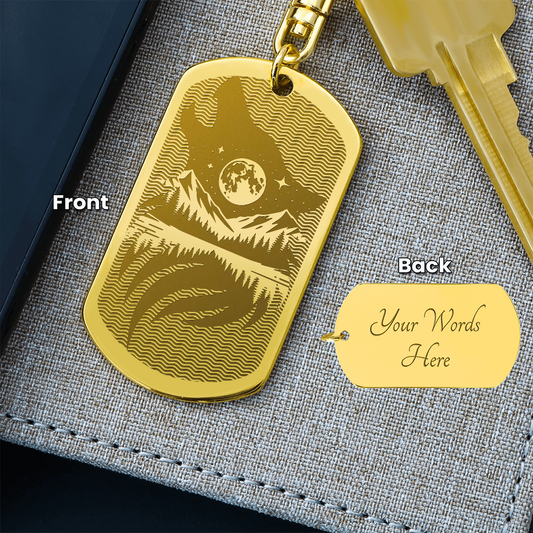 KOVE Sample - WOLF GOLD  - Engraved Dog Tag Keychain
